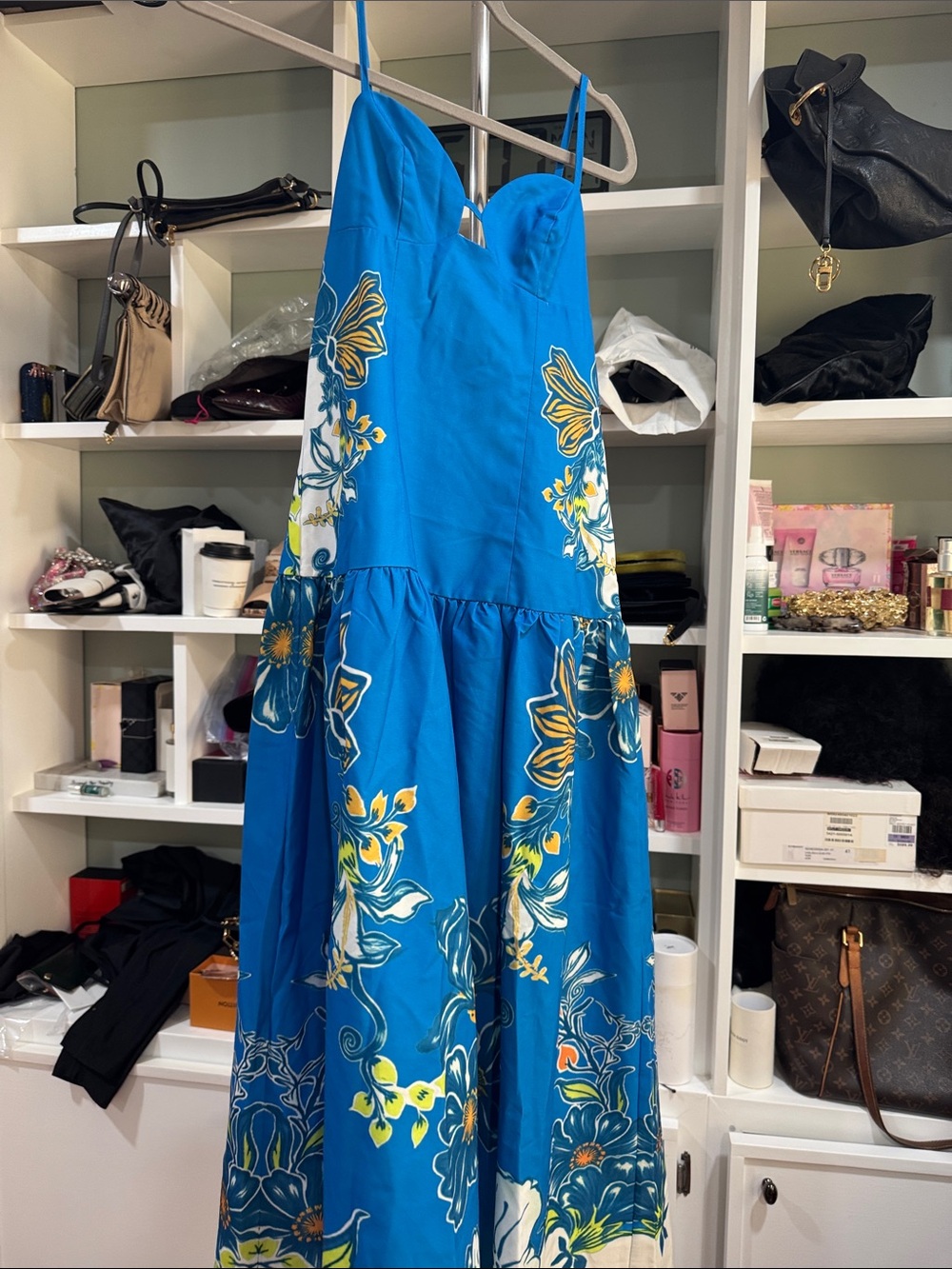 Commense Turquoise Floral Maxi Dress with Yellow Accents